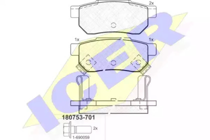 Комплект тормозных колодок (ICER: 180753-701)