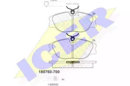 Комплект тормозных колодок (ICER: 180760-700)