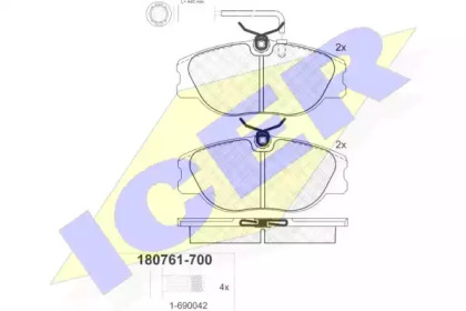 Комплект тормозных колодок (ICER: 180761-700)