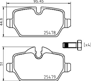 Комплект тормозных колодок (HELLA: 8DB 355 026-041)