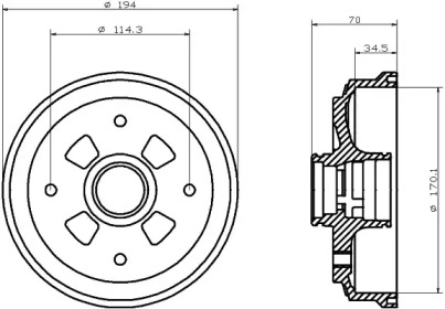 Тормозный барабан (HELLA: 8DT 355 302-001)