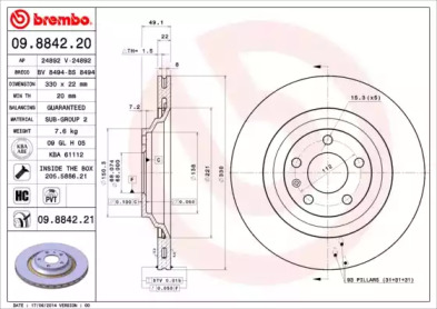 Тормозной диск (A.B.S.: 09.8842.21)