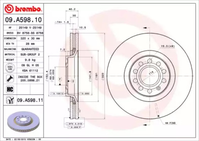 Тормозной диск (A.B.S.: 09.A598.11)