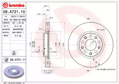 Тормозной диск (A.B.S.: 09.A721.11)