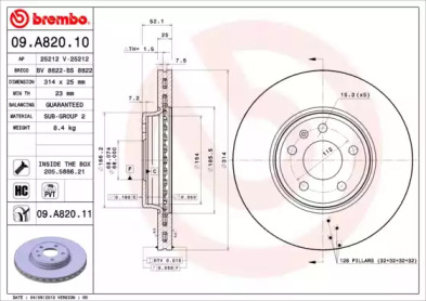 Тормозной диск (A.B.S.: 09.A820.11)