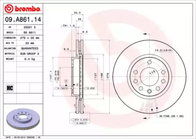 Тормозной диск (A.B.S.: 09.A861.14)