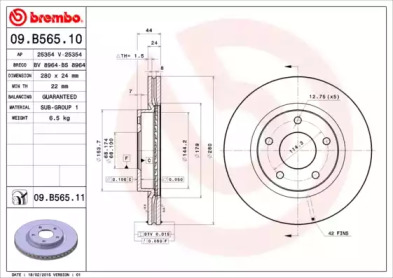 Тормозной диск (A.B.S.: 09.B565.10)