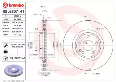 Тормозной диск (A.B.S.: 09.B807.41)