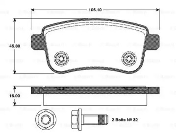 Комплект тормозных колодок (BOSCH: 0 986 TB3 093)