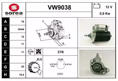 Стартер (SNRA: VW9038)