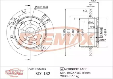 Тормозной диск (FREMAX: BD-1182)