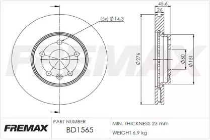 Тормозной диск (FREMAX: BD-1565)