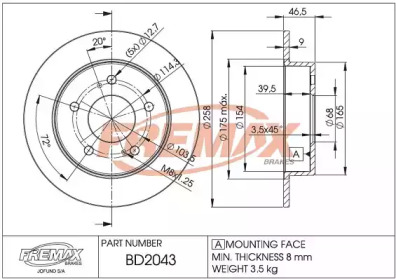 Тормозной диск (FREMAX: BD-2043)