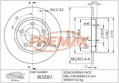 Тормозной диск (FREMAX: BD-2051)