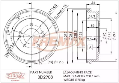 Тормозный барабан (FREMAX: BD-2908)