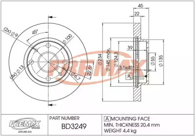 Тормозной диск (FREMAX: BD-3249)