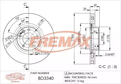 Тормозной диск (FREMAX: BD-3340)