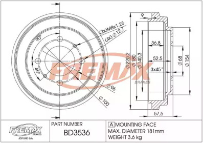 Тормозный барабан (FREMAX: BD-3536)