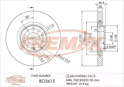 Тормозной диск (FREMAX: BD-3615)