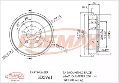 Тормозный барабан (FREMAX: BD-3961)