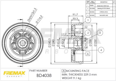 Тормозный барабан (FREMAX: BD-4038)