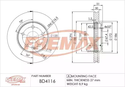 Тормозной диск (FREMAX: BD-4116)