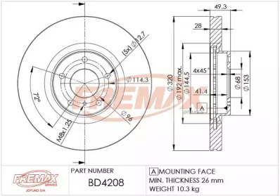 Тормозной диск (FREMAX: BD-4208)