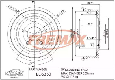 Тормозный барабан (FREMAX: BD-5350)