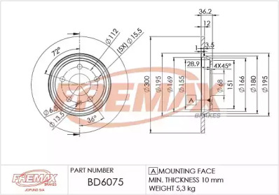 Тормозной диск (FREMAX: BD-6075)