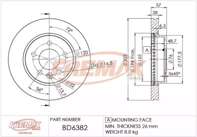 Тормозной диск (FREMAX: BD-6382)