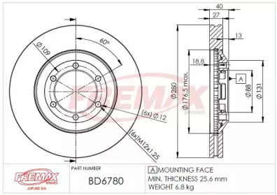 Тормозной диск (FREMAX: BD-6780)