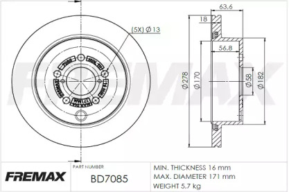 Тормозной диск (FREMAX: BD-7085)