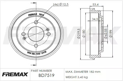 Тормозный барабан (FREMAX: BD-7519)