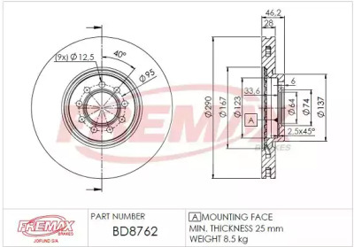 Тормозной диск (FREMAX: BD-8762)