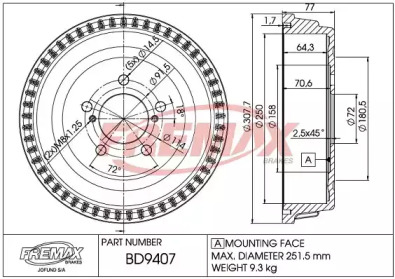 Тормозный барабан (FREMAX: BD-9407)