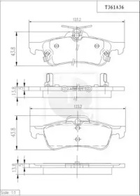 Комплект тормозных колодок (NPS: T361A36)