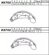 Комлект тормозных накладок (ASIMCO: K6702)