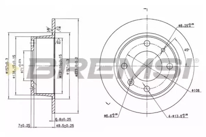 Тормозной диск (BREMSI: DBA052S)