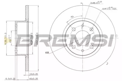 Тормозной диск (BREMSI: DBA068S)