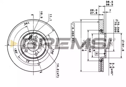 Тормозной диск (BREMSI: DBA104S)