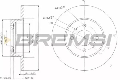 Тормозной диск (BREMSI: DBA109S)