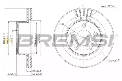 Тормозной диск (BREMSI: DBA174V)