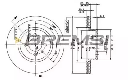 Тормозной диск (BREMSI: DBA176V)