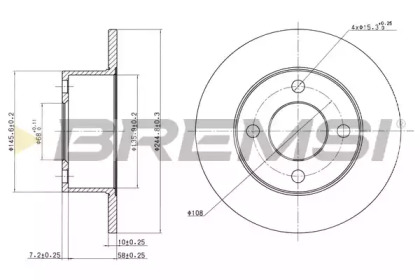 Тормозной диск (BREMSI: DBA625S)