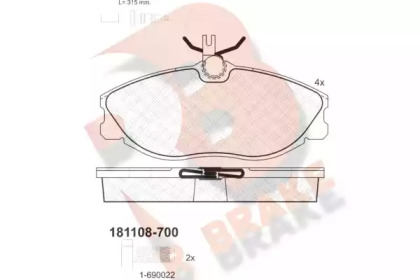 Комплект тормозных колодок (R BRAKE: RB1108-700)