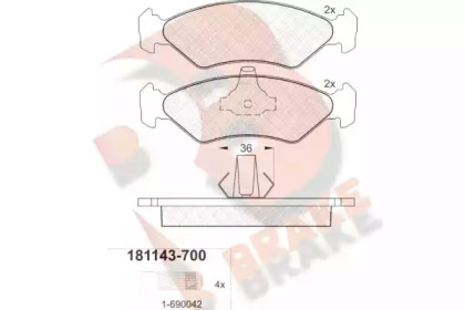 Комплект тормозных колодок (R BRAKE: RB1143-700)