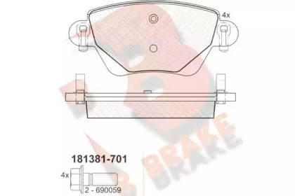 Комплект тормозных колодок (R BRAKE: RB1381-701)