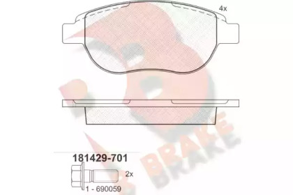 Комплект тормозных колодок (R BRAKE: RB1429-701)