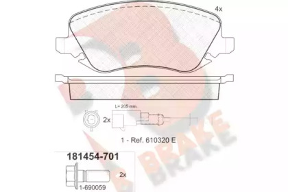 Комплект тормозных колодок (R BRAKE: RB1454-701)