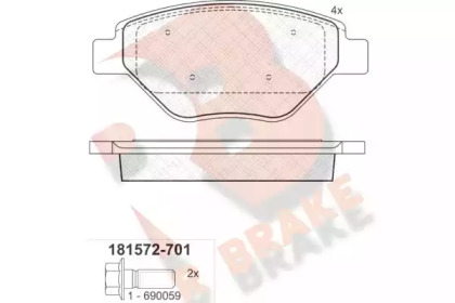 Комплект тормозных колодок (R BRAKE: RB1572-701)